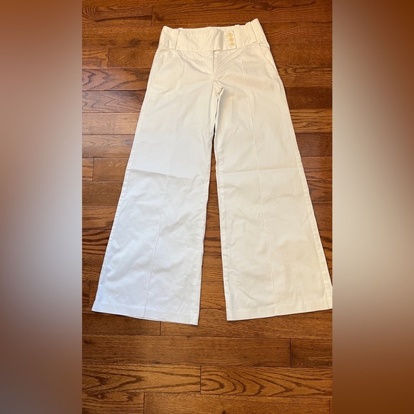 BCBGMaxAzria Y2K White Wide Leg Pants Low No Size Tag Approximately 0-2 - Picture 1 of 13